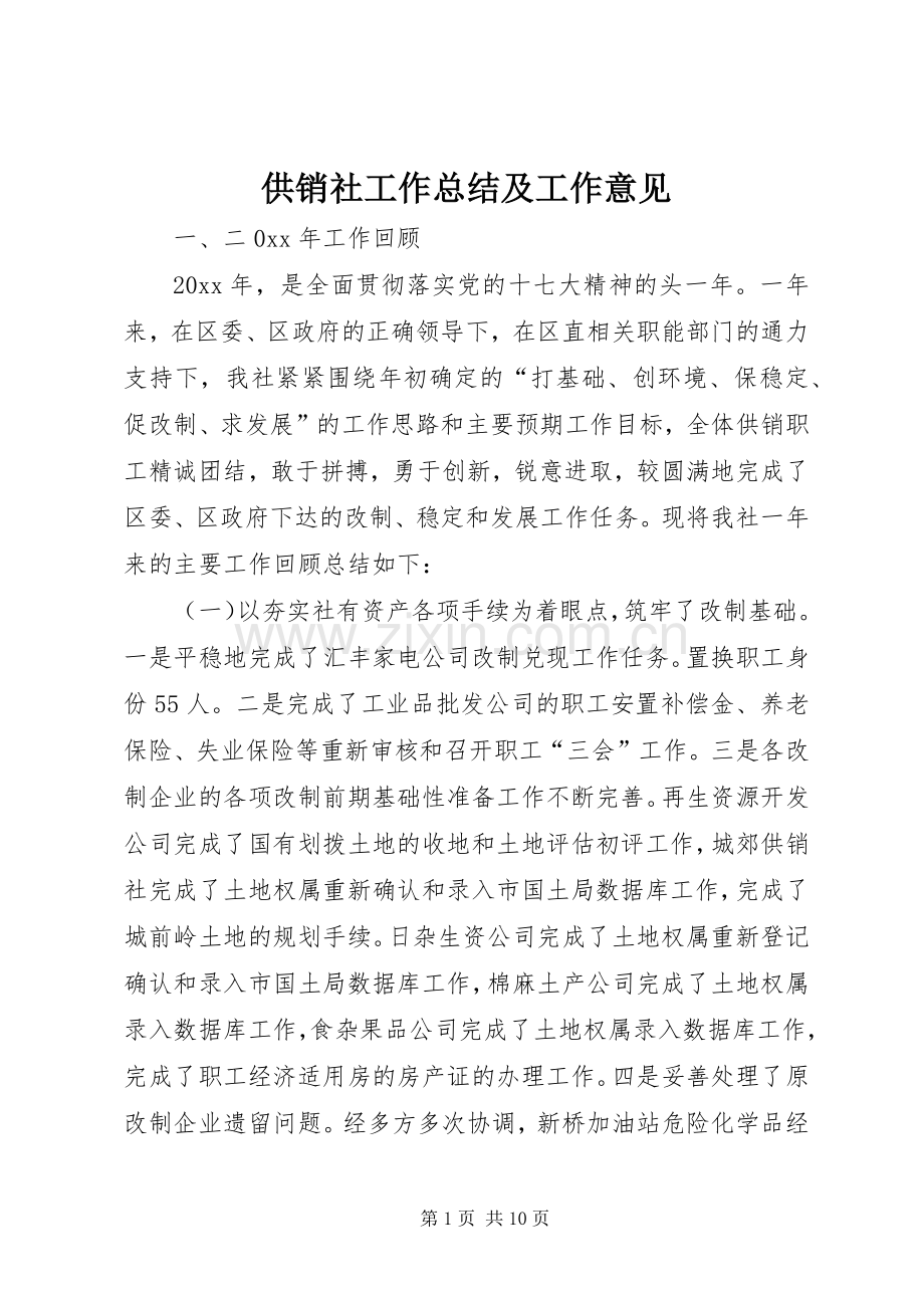 供销社工作总结及工作意见_1.docx_第1页
