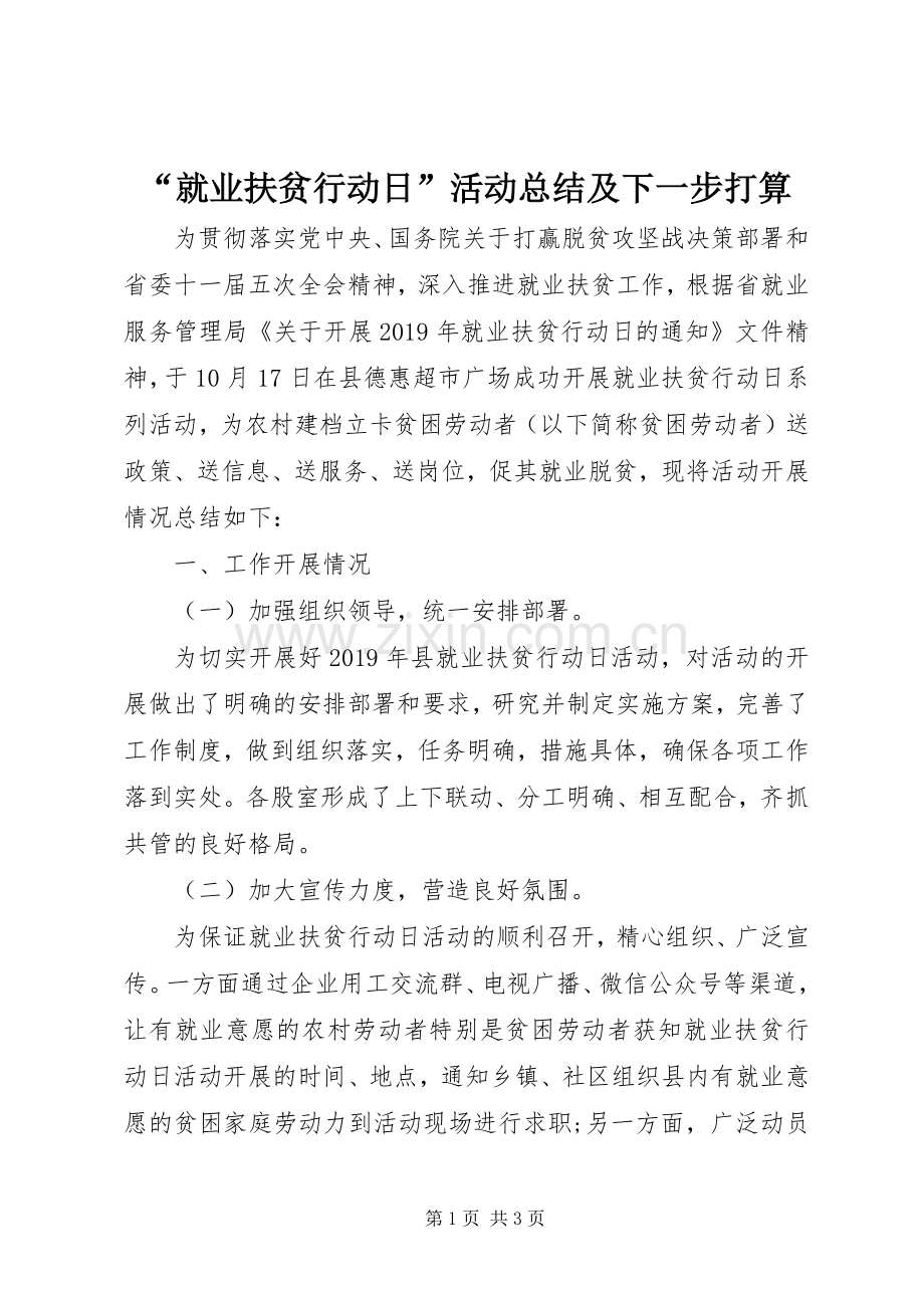 “就业扶贫行动日”活动总结及下一步打算.docx_第1页