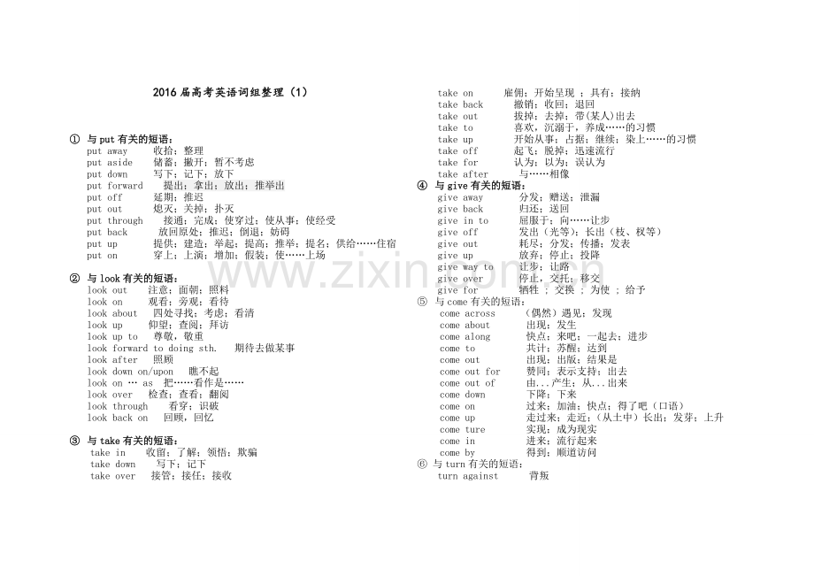 2016届高考英语二轮常用词组整理.doc_第1页