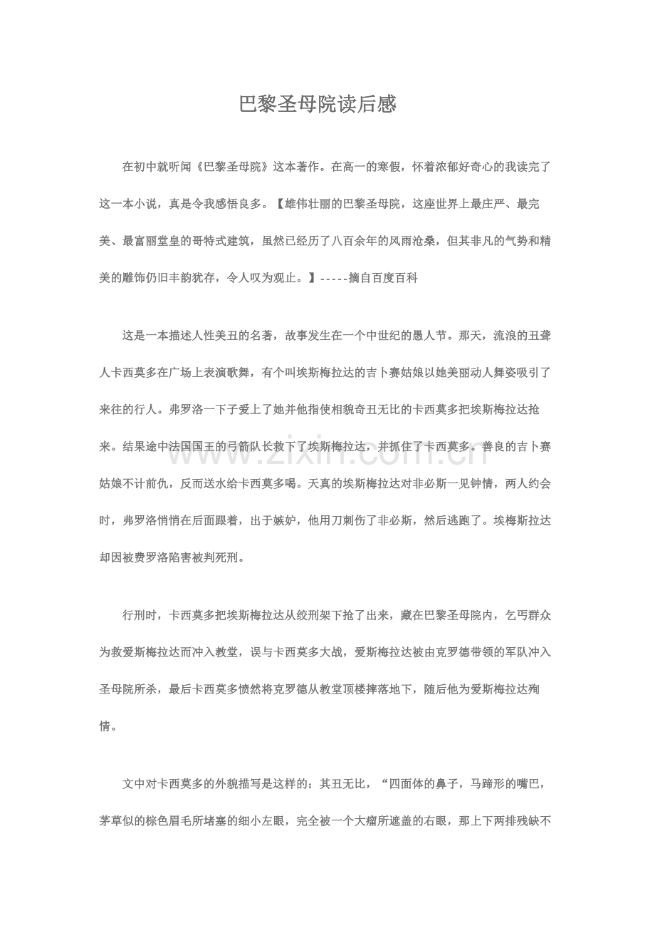 巴黎圣母院读后感.docx_第1页