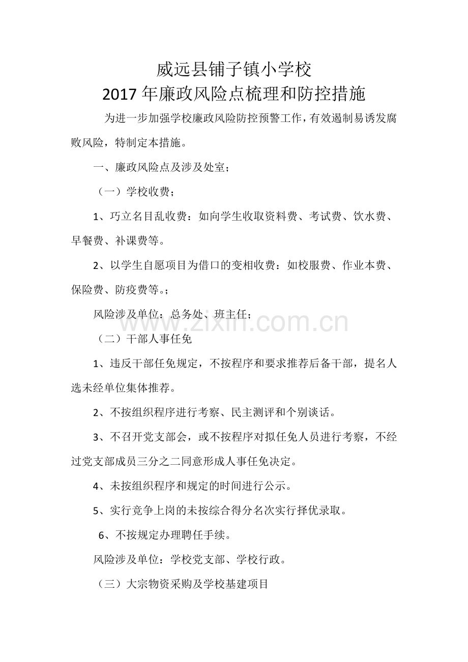 学校廉政风险点梳理和防控措施2017.docx_第1页