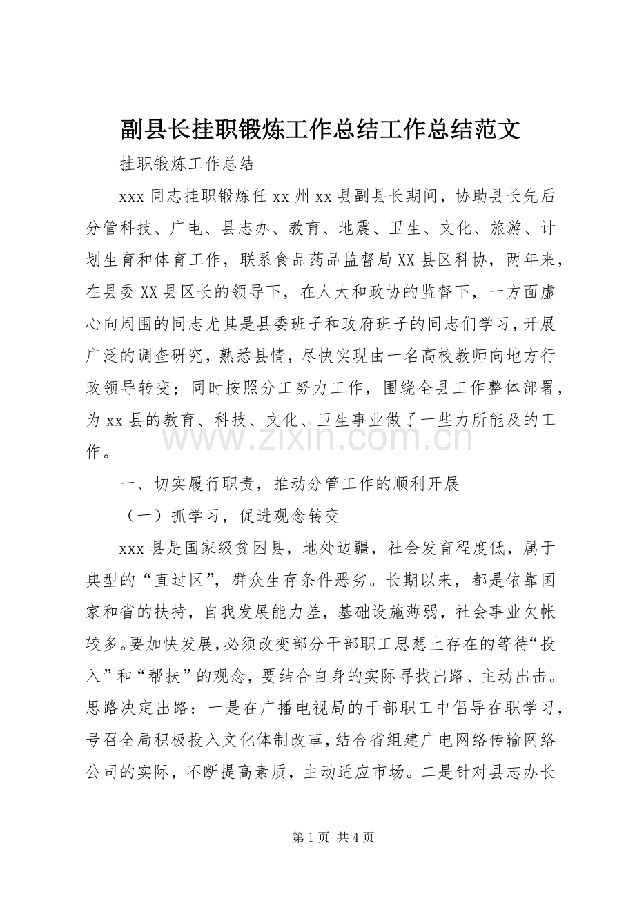 副县长挂职锻炼工作总结工作总结范文_1.docx_第1页