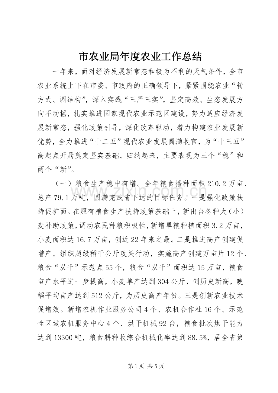 市农业局年度农业工作总结.docx_第1页