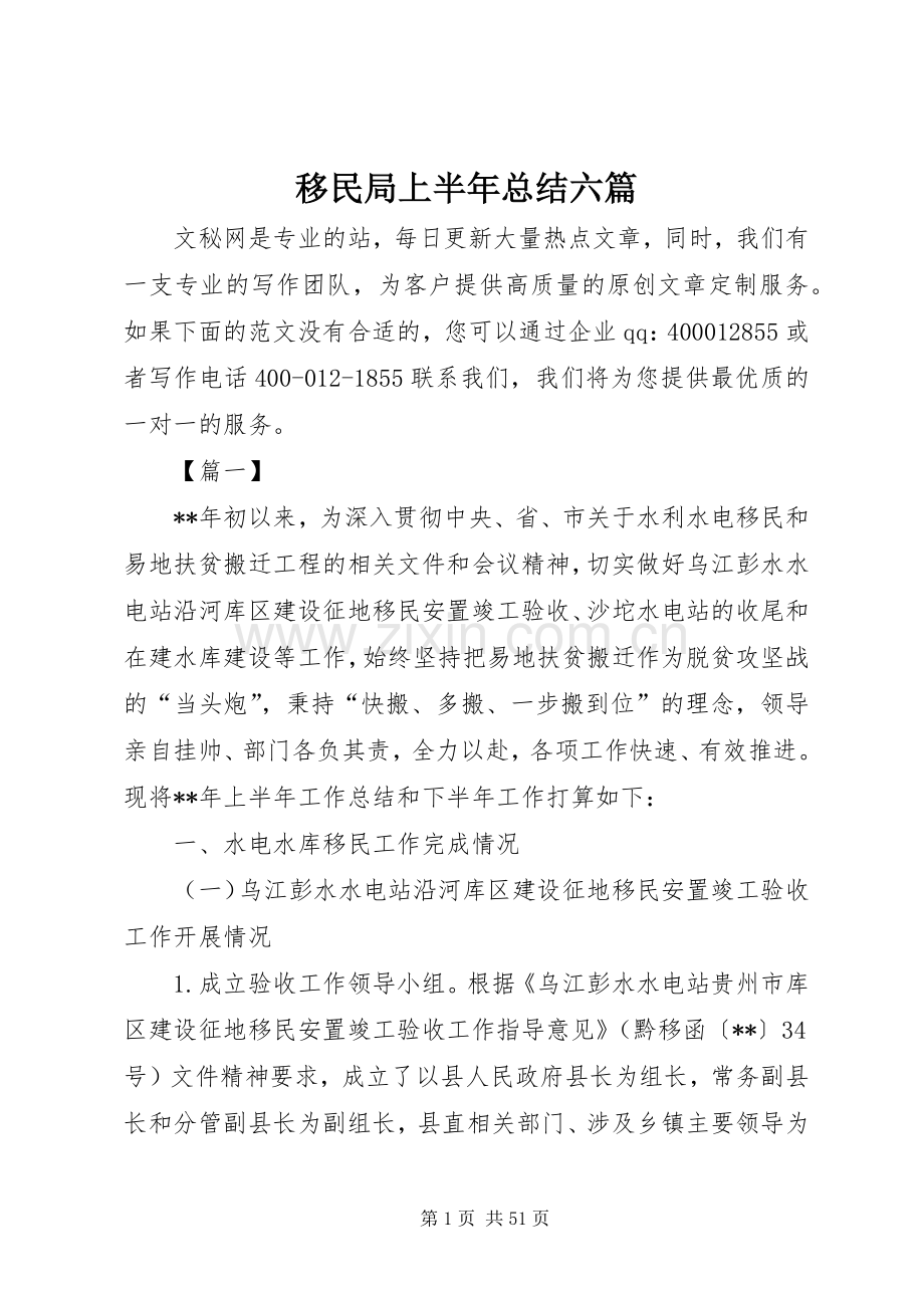移民局上半年总结六篇_1.docx_第1页