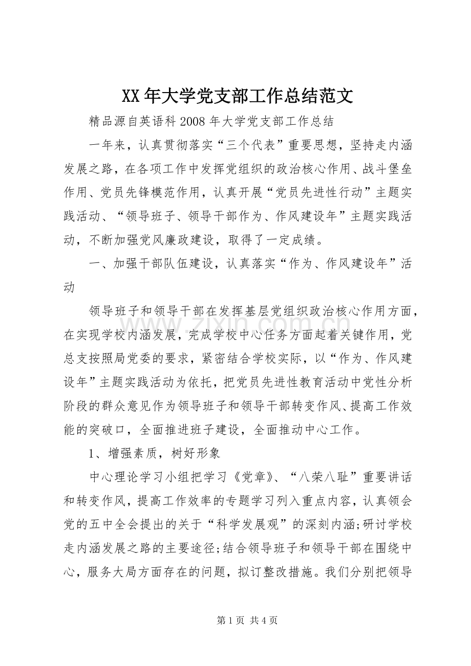 XX年大学党支部工作总结范文.docx_第1页
