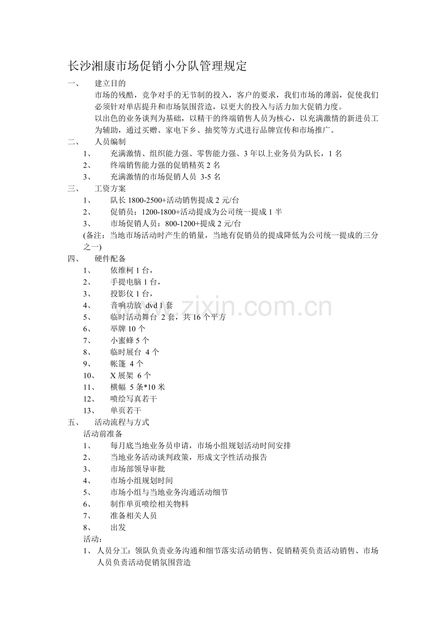 湘康市场促销小分队管理规定.doc_第1页