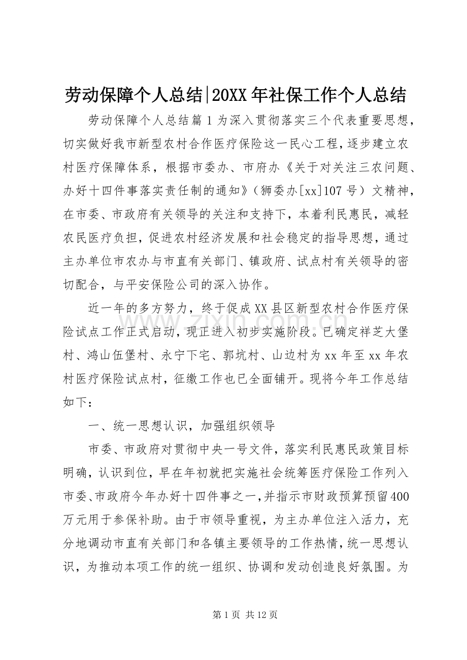 劳动保障个人总结-20XX年社保工作个人总结.docx_第1页