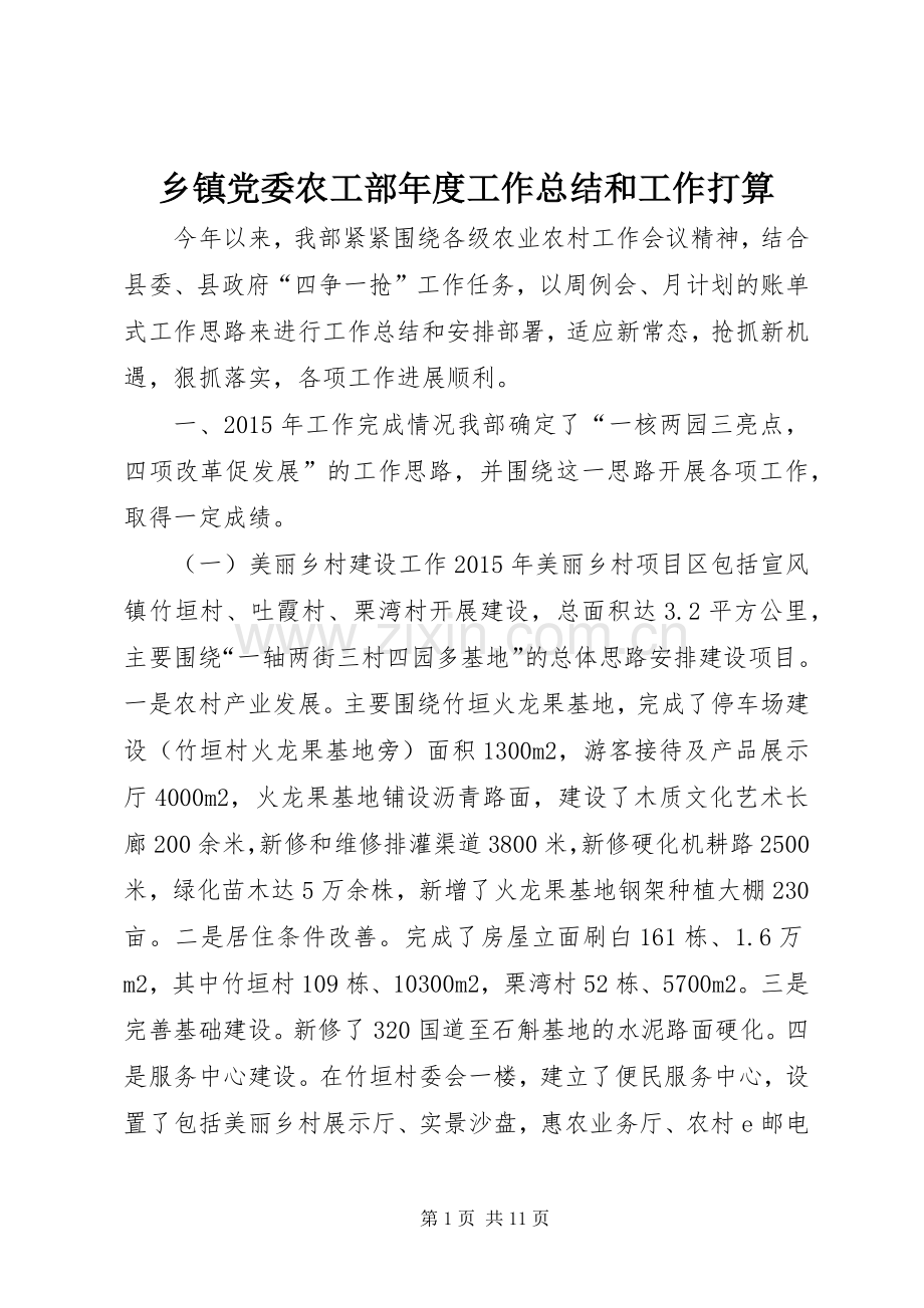 乡镇党委农工部年度工作总结和工作打算.docx_第1页