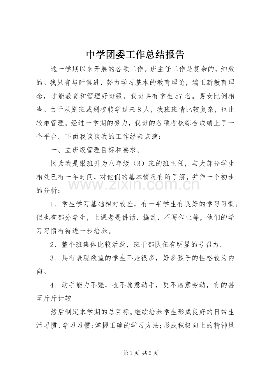 中学团委工作总结报告.docx_第1页