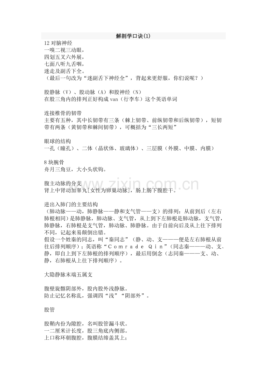 解剖学口诀1.doc_第1页
