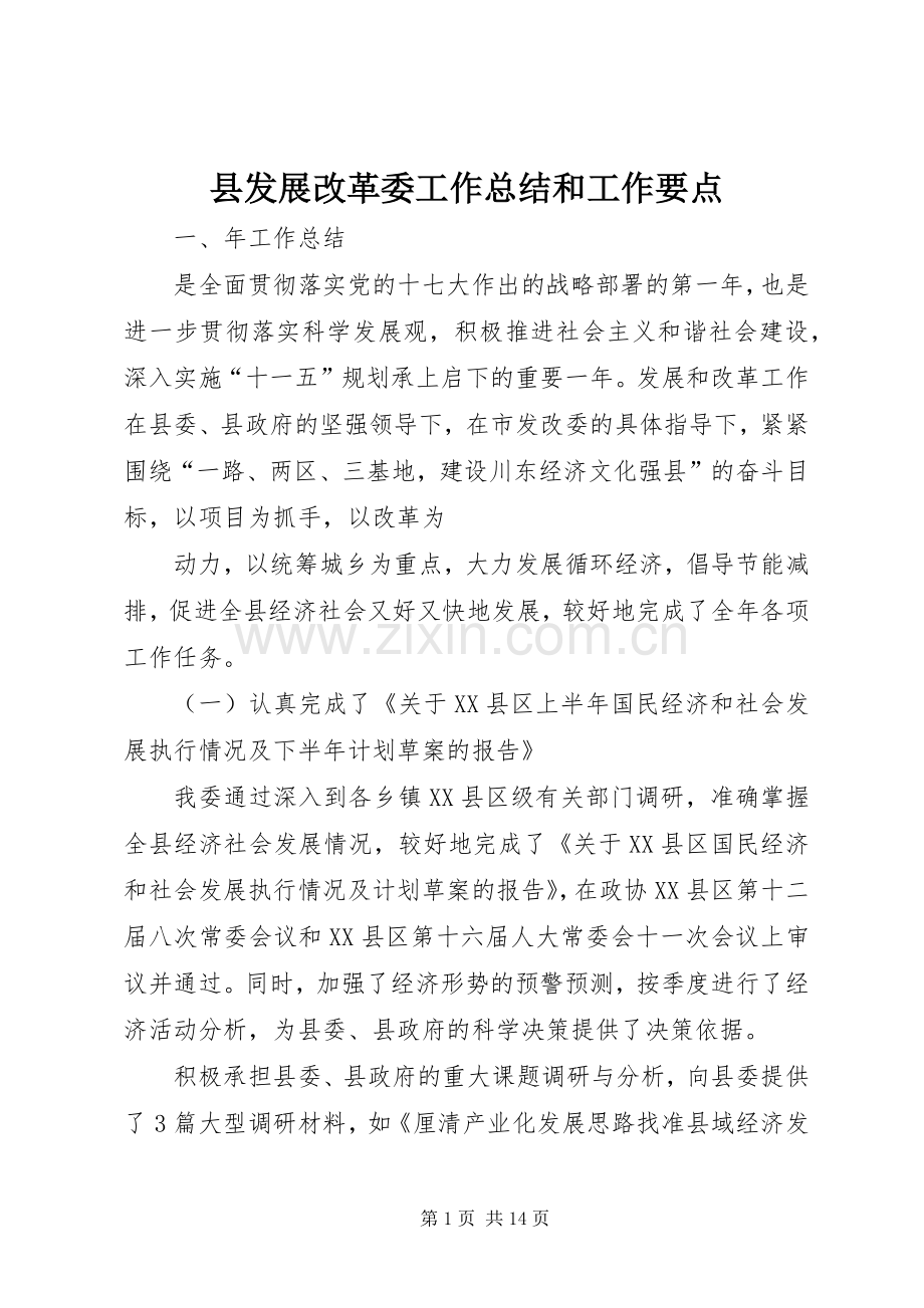 县发展改革委工作总结和工作要点.docx_第1页