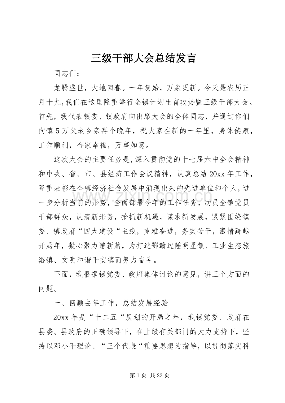 三级干部大会总结发言.docx_第1页