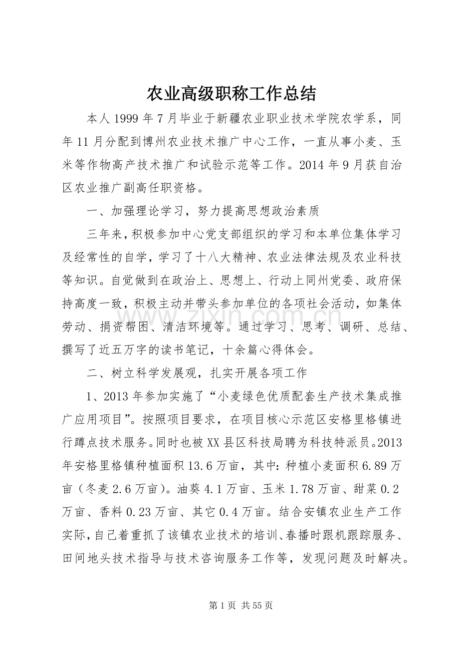 农业高级职称工作总结.docx_第1页
