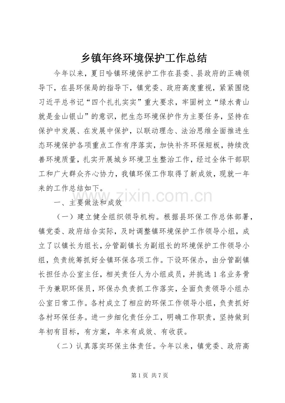 乡镇年终环境保护工作总结.docx_第1页