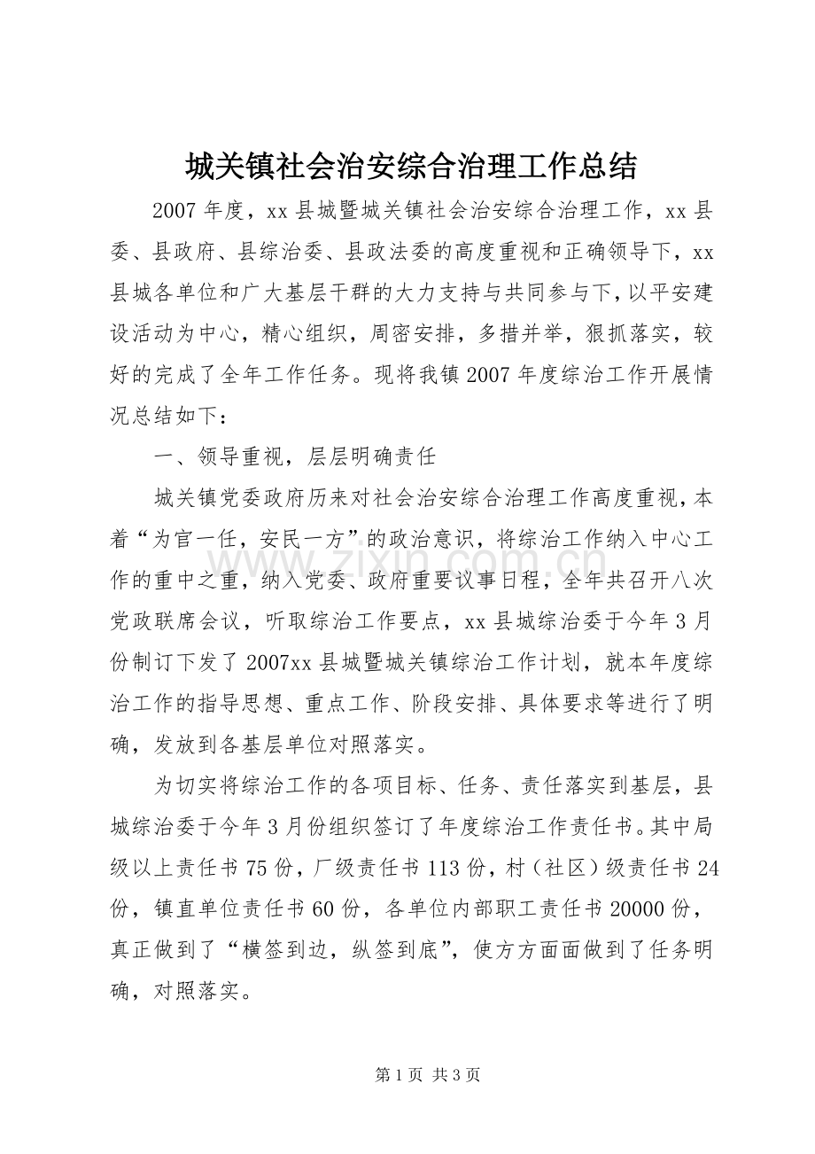 城关镇社会治安综合治理工作总结.docx_第1页