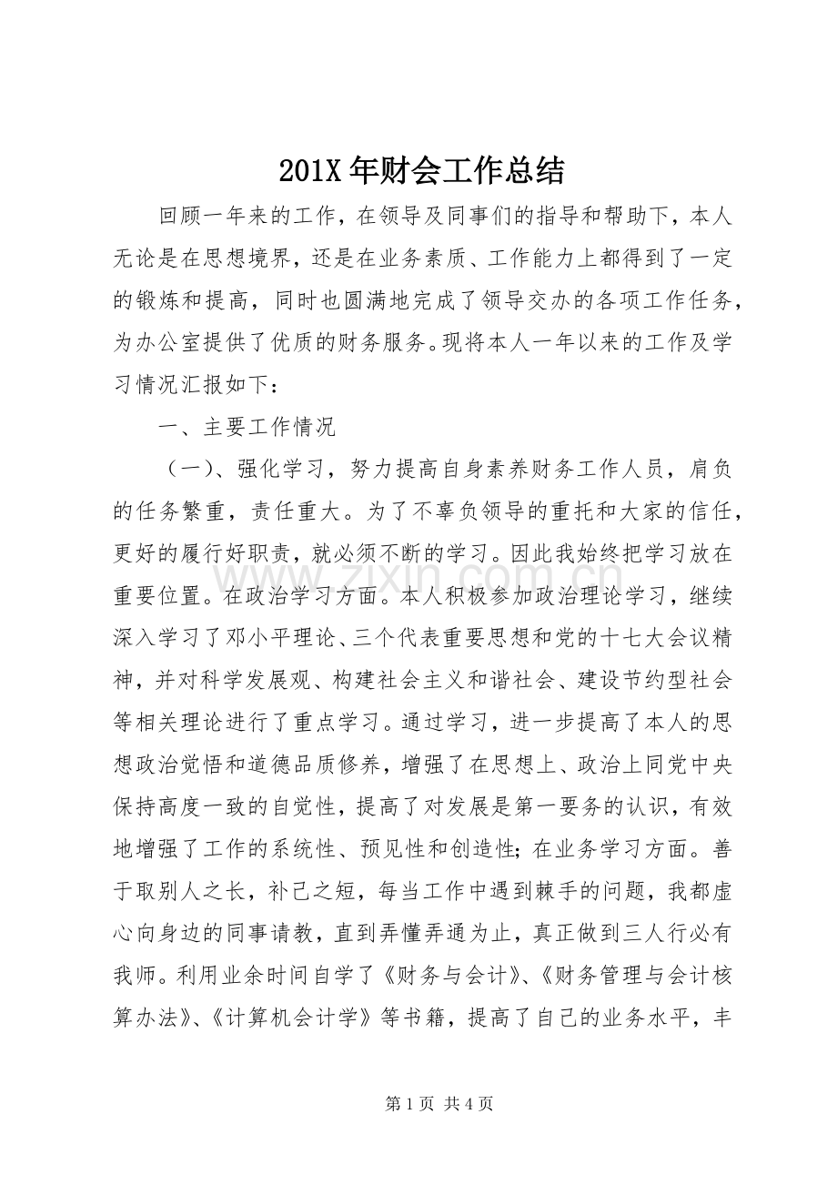 201X年财会工作总结.docx_第1页