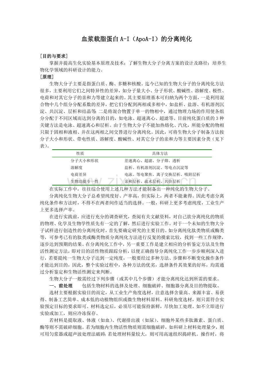 血浆载脂蛋白ApoAI的分离纯化.doc_第1页
