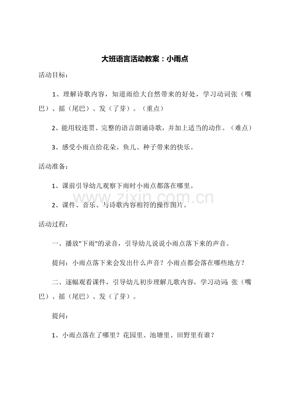 大班语言活动教案：小雨点.docx_第1页