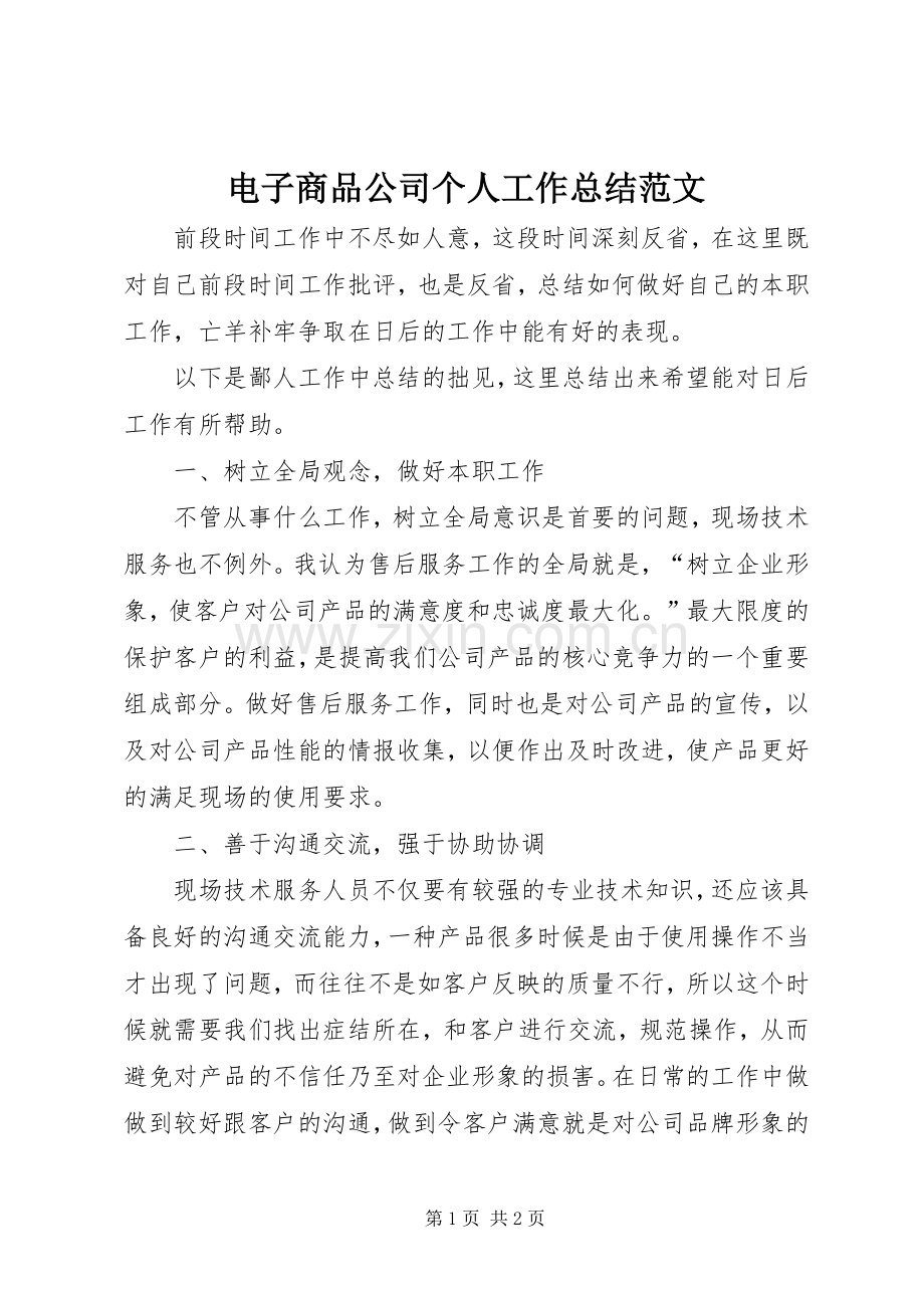 电子商品公司个人工作总结范文.docx_第1页