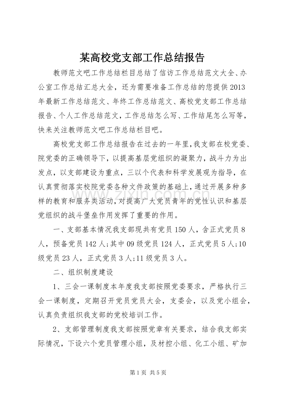 某高校党支部工作总结报告.docx_第1页