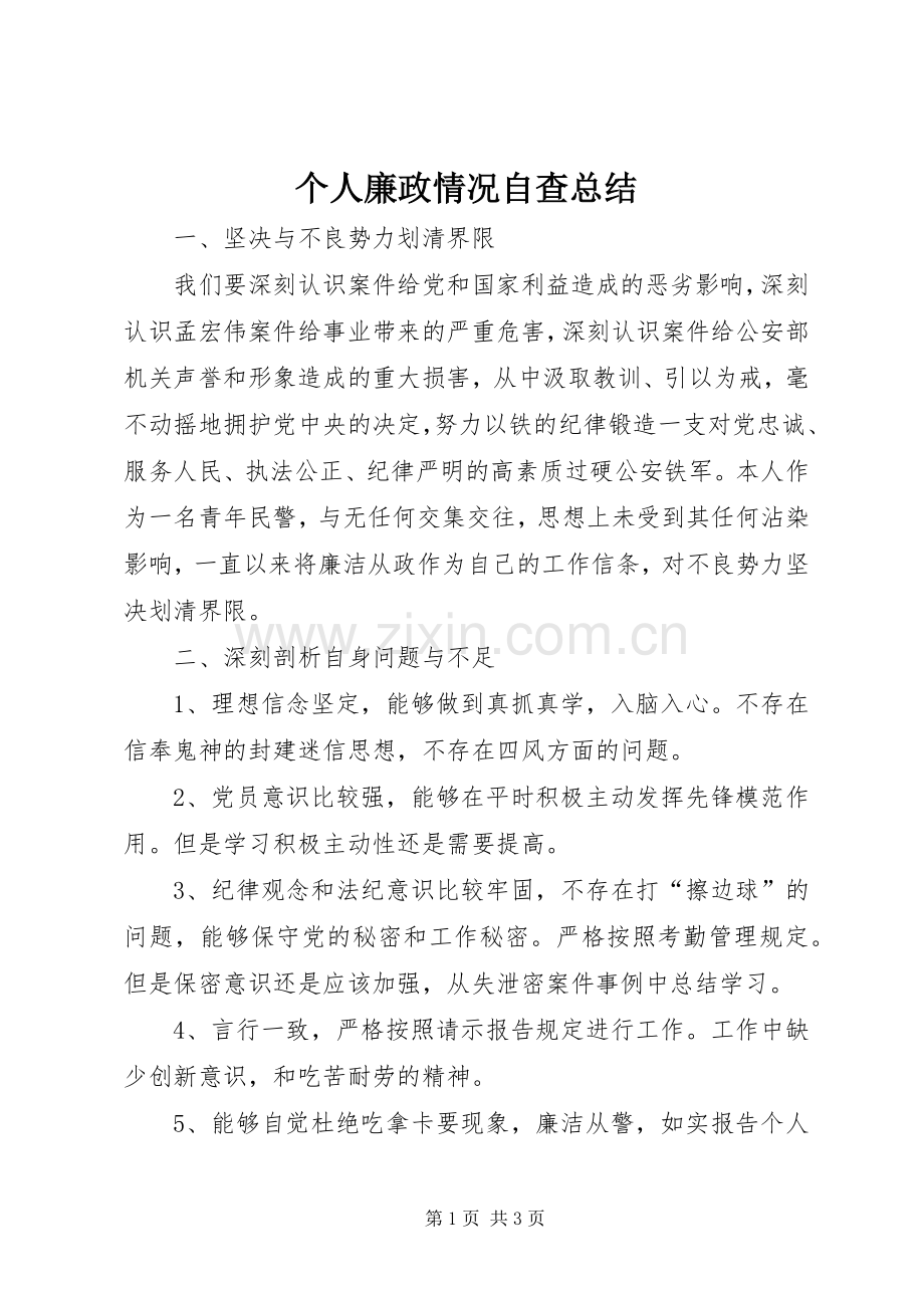 个人廉政情况自查总结.docx_第1页
