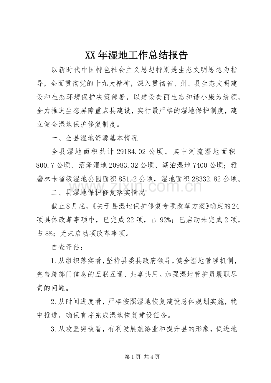 XX年湿地工作总结报告.docx_第1页