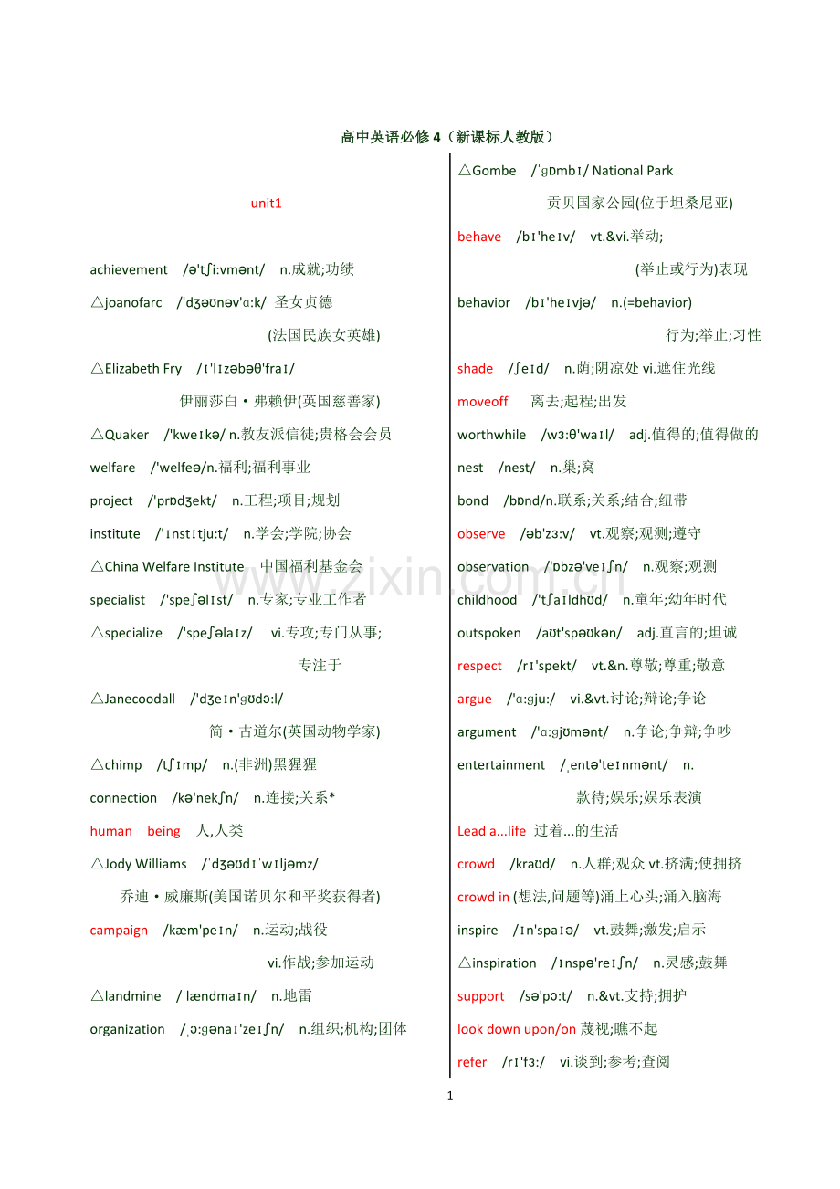 高中英语必修4词汇表有音标(新课标人教版).docx_第1页