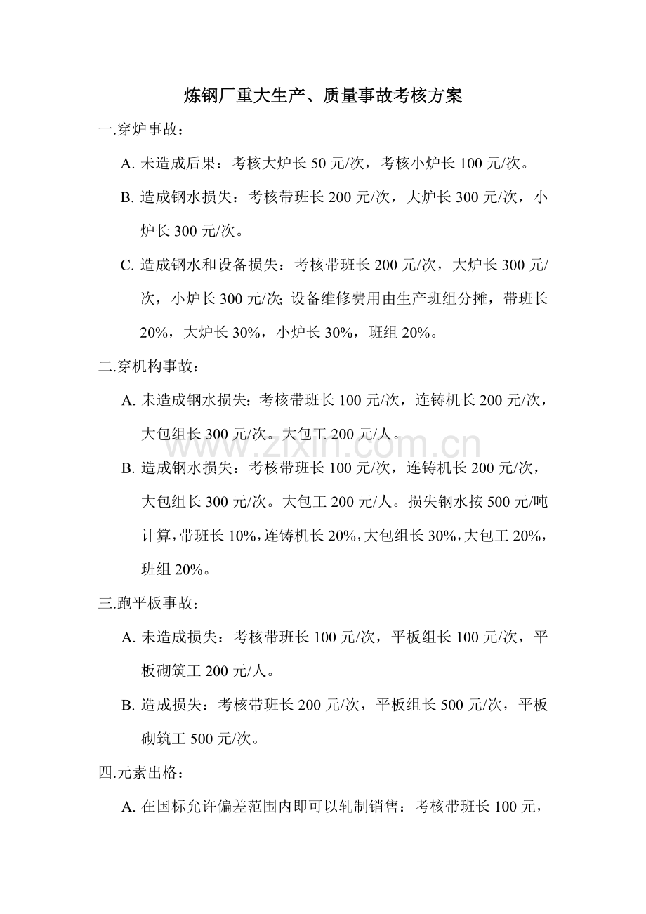炼钢厂重大生产、质量事故考核方案.doc_第1页