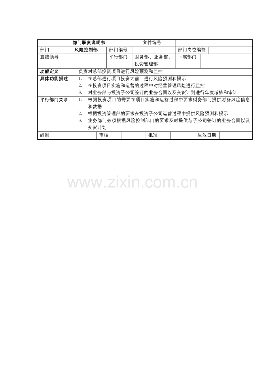 风险控制部部门职责说明书.docx_第1页