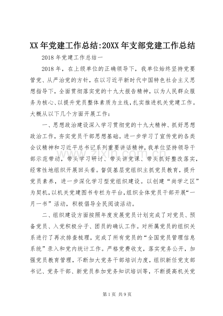XX年党建工作总结-20XX年支部党建工作总结.docx_第1页