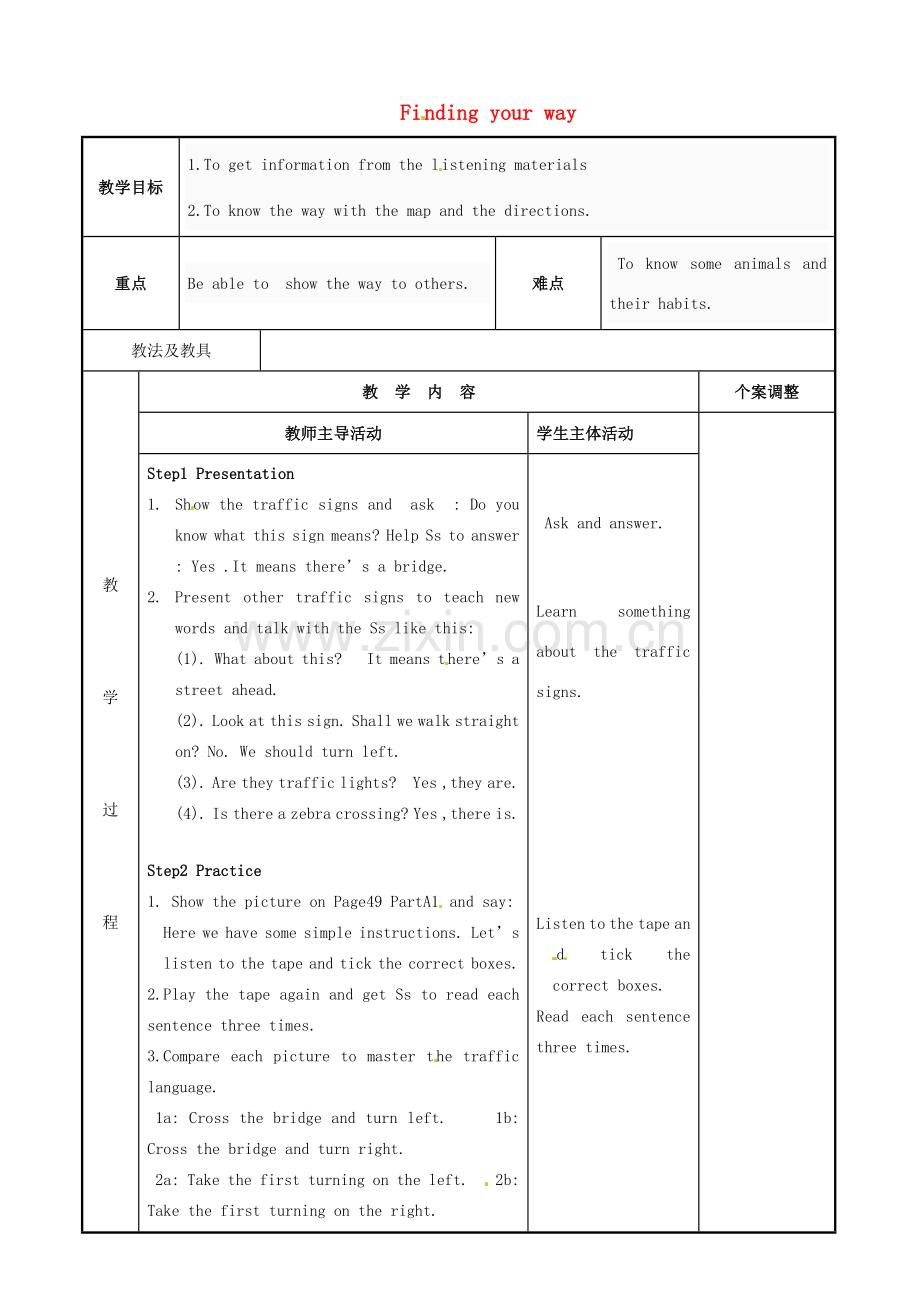 七年级英语下册 Unit 4 Finding your way Intergrated skills教案 （新版）牛津版-（新版）牛津版初中七年级下册英语教案.doc_第1页