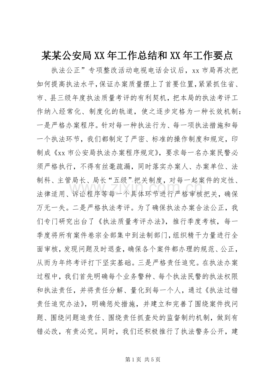 某某公安局XX年工作总结和XX年工作要点 .docx_第1页