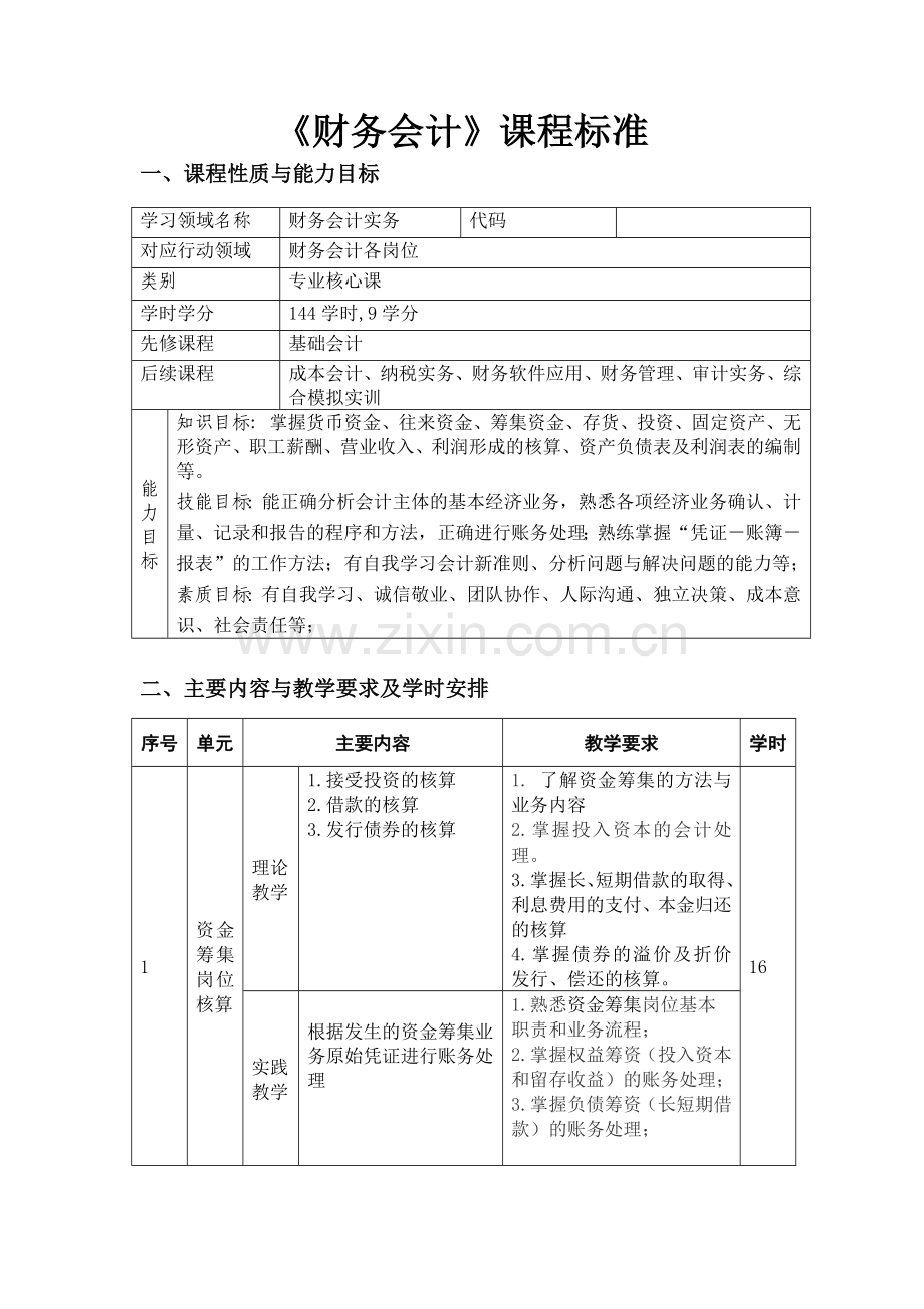 财务会计课程标准.docx_第1页