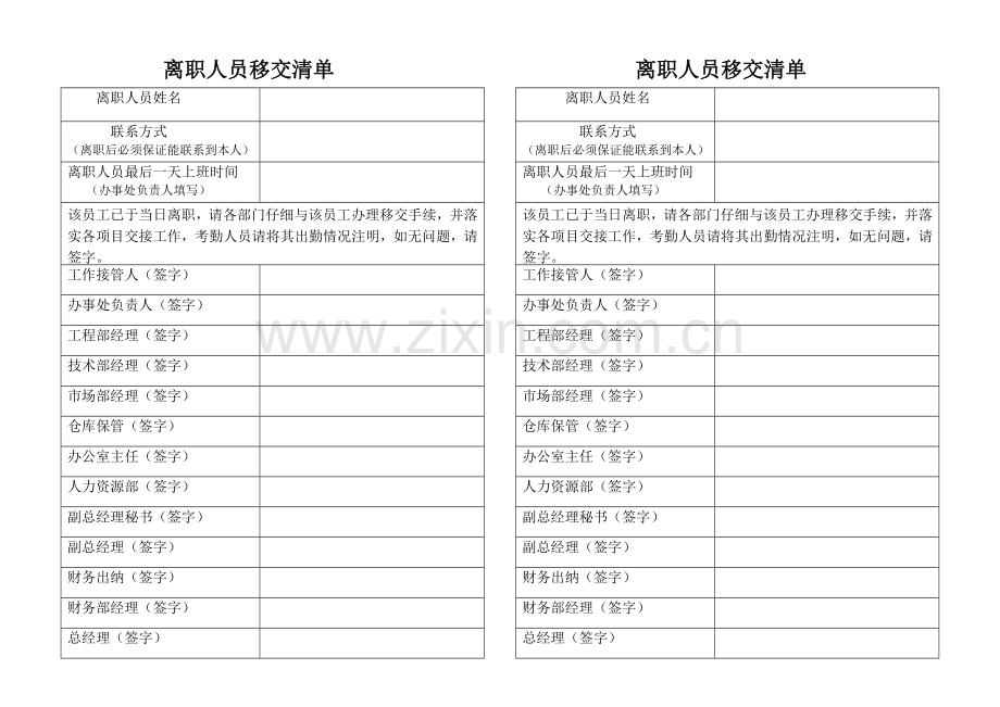 离职人员移交清单.doc_第1页