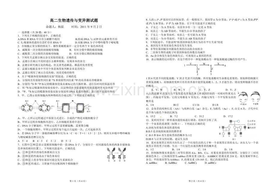 高二生物遗传与变异测试题无答案.doc_第1页