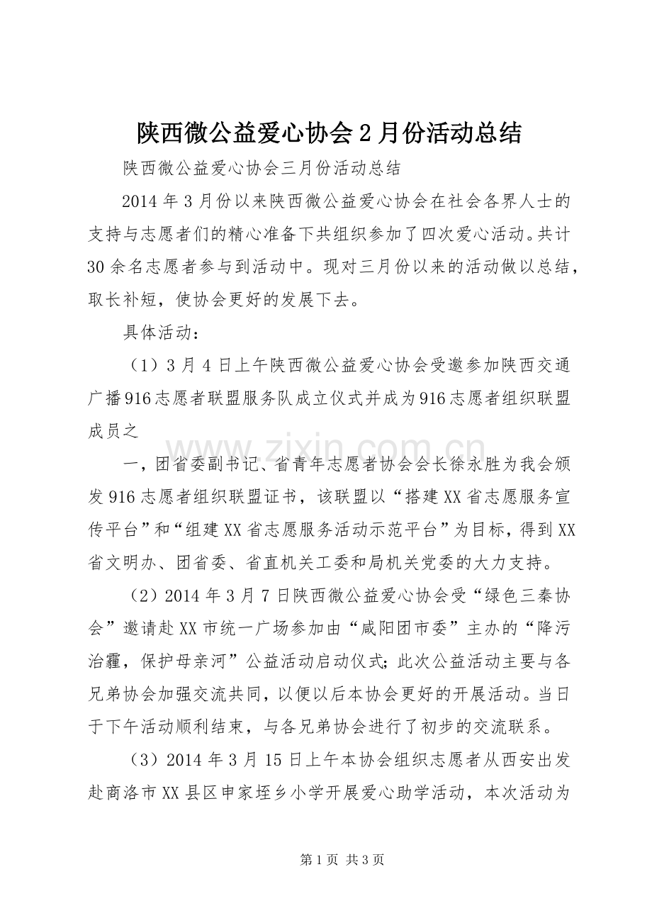 陕西微公益爱心协会2月份活动总结 .docx_第1页