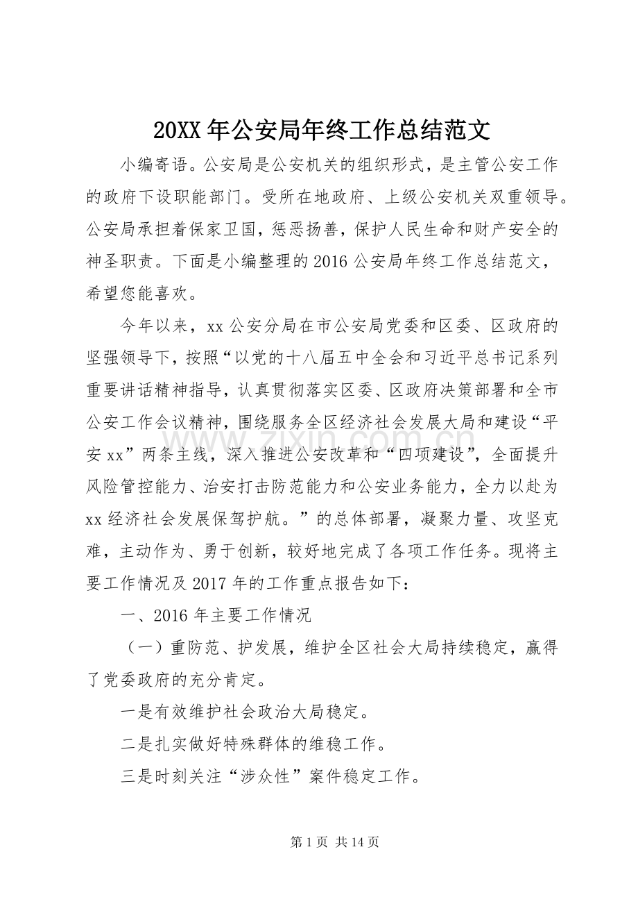 20XX年公安局年终工作总结范文.docx_第1页