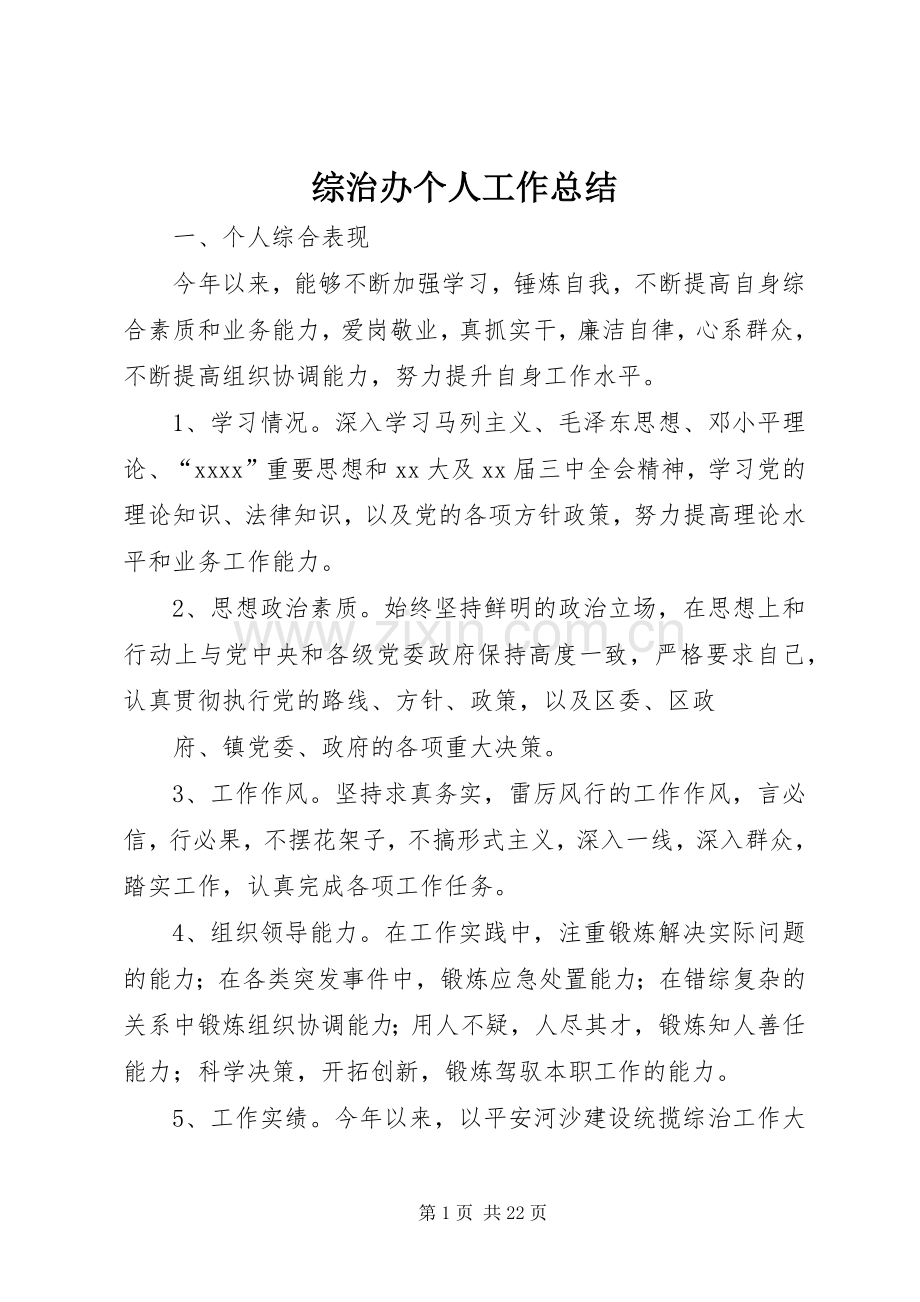 综治办个人工作总结 .docx_第1页