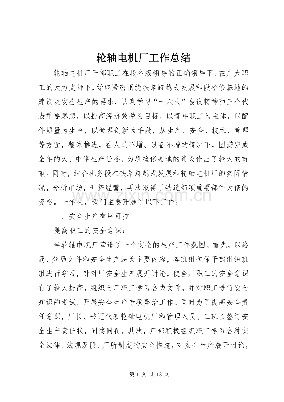 轮轴电机厂工作总结 .docx_第1页