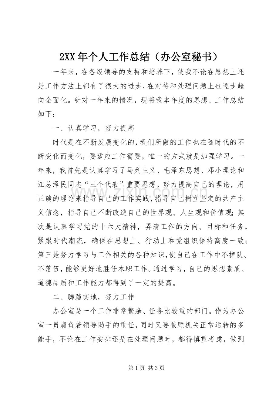 2XX年个人工作总结（办公室秘书） .docx_第1页