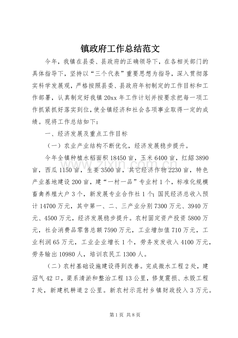镇政府工作总结范文 .docx_第1页