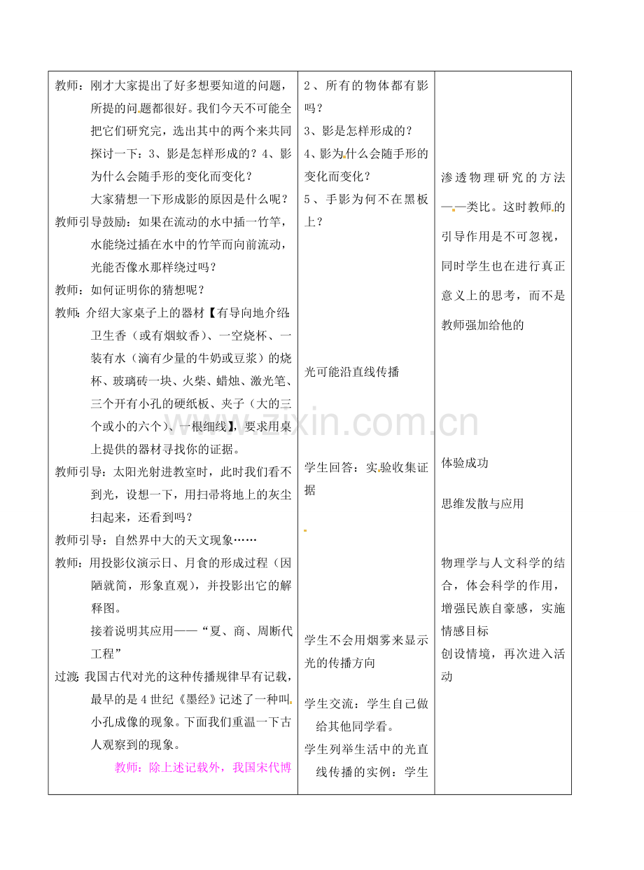 江苏省盐城市中兴实验学校八年级物理下册《光的直线传播》教案 苏科版.doc_第2页