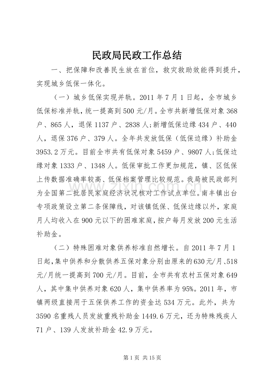民政局民政工作总结 .docx_第1页