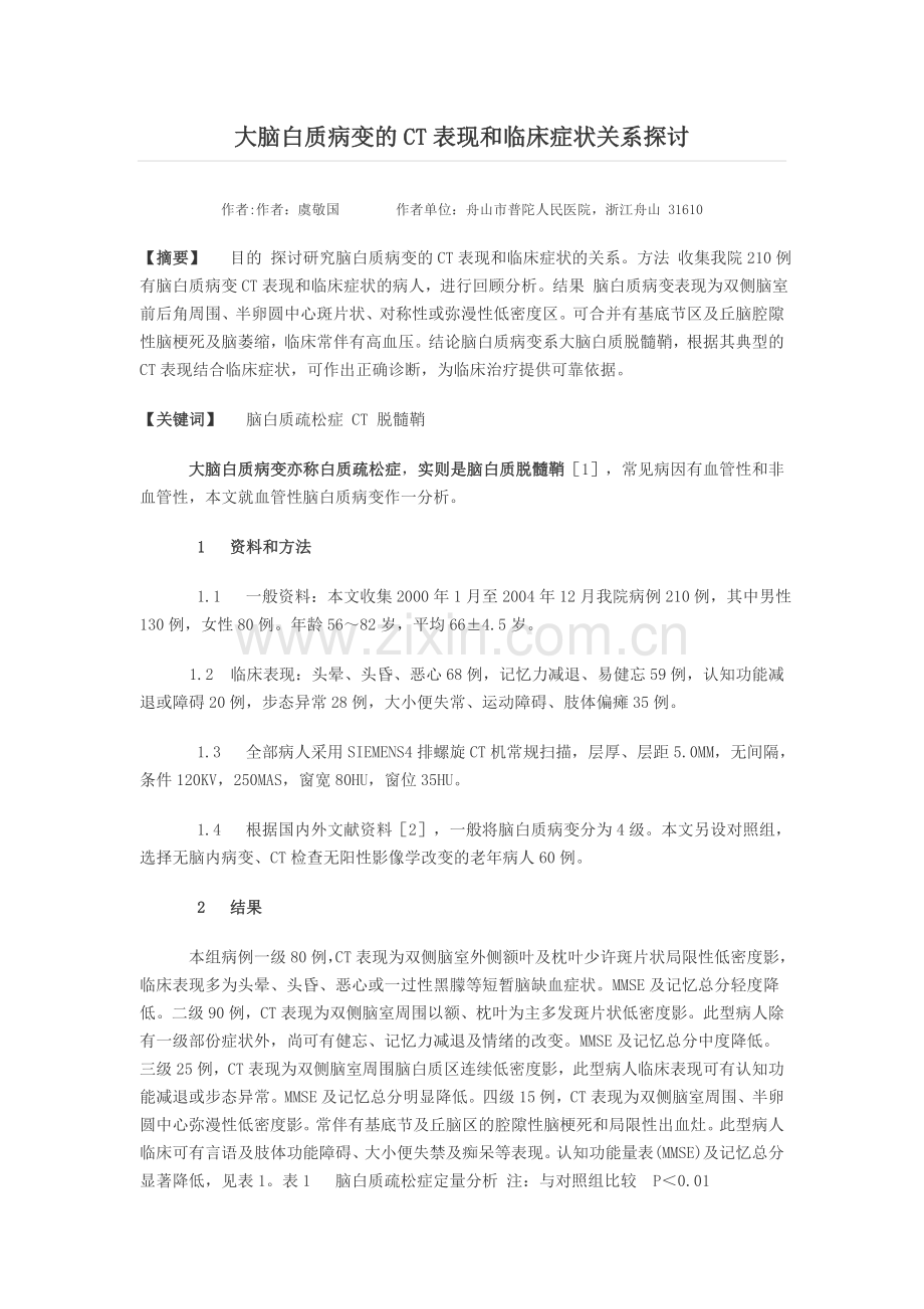 大脑白质病变CT表现及临床症状关系探讨.doc_第1页
