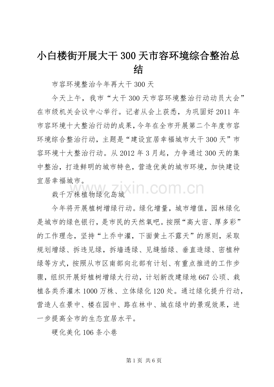 小白楼街开展大干300天市容环境综合整治总结 .docx_第1页