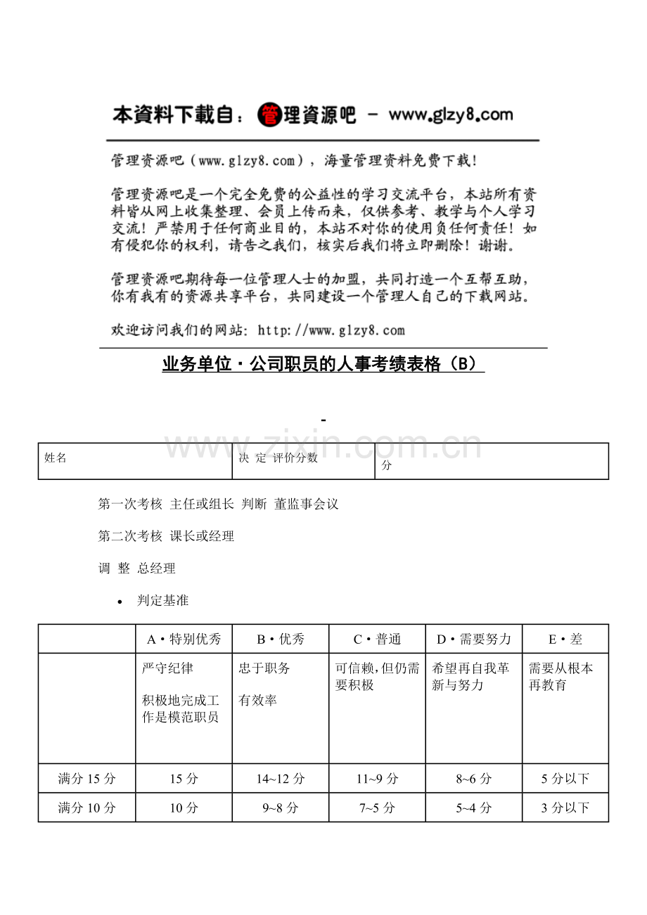 业务单位·公司职员的人事考绩表格（B）.docx_第1页