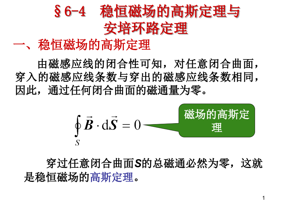 稳恒磁场的高斯定理与安培环路定理.ppt_第1页
