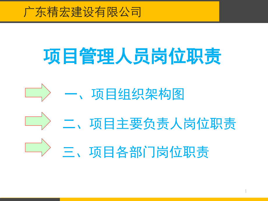 建筑施工企业项目管理人员岗位职责分工--乙方.ppt_第1页