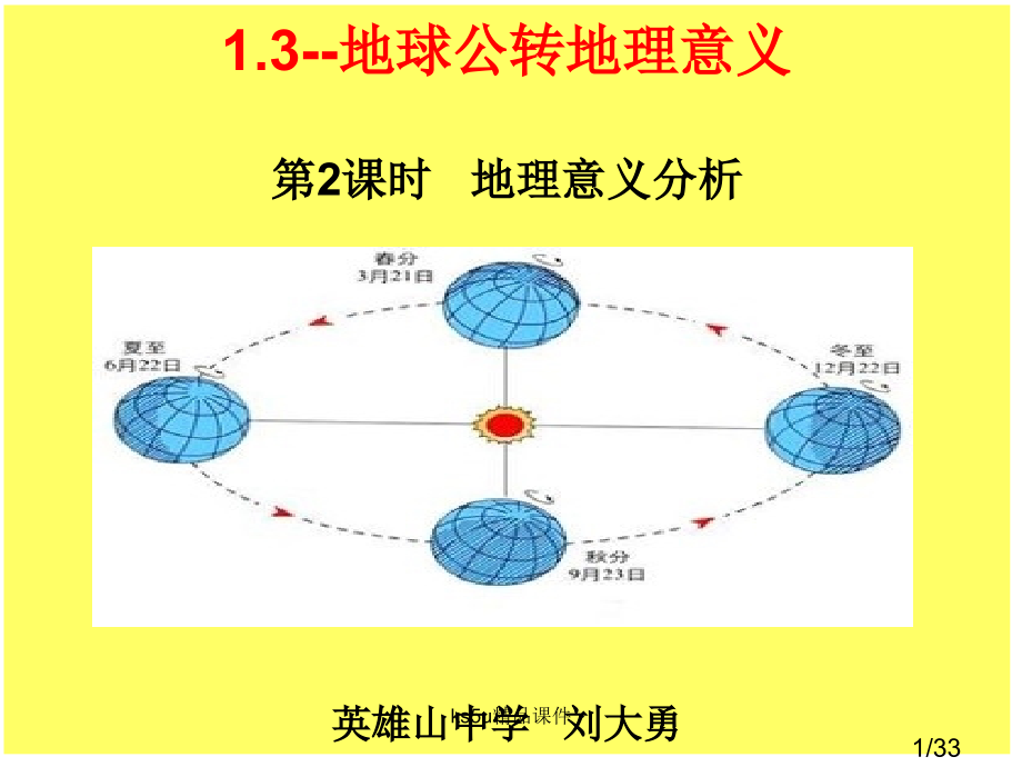 1.3地球公转的地理意义1019课市公开课获奖课件省名师优质课赛课一等奖课件.ppt_第1页