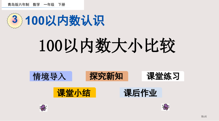 青岛版一年级下册第三单元3.2-100以内数的大小比较市公共课一等奖市赛课金奖课件.pptx_第1页
